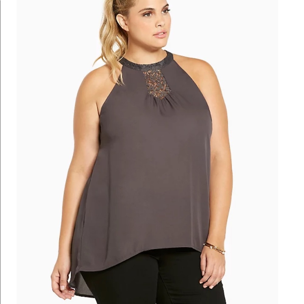 Torrid Gray Tank high neck lace Blouse Size 4
